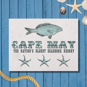 Cartão Postal Vintage Cape May NJ Old Seashore Resort Beach