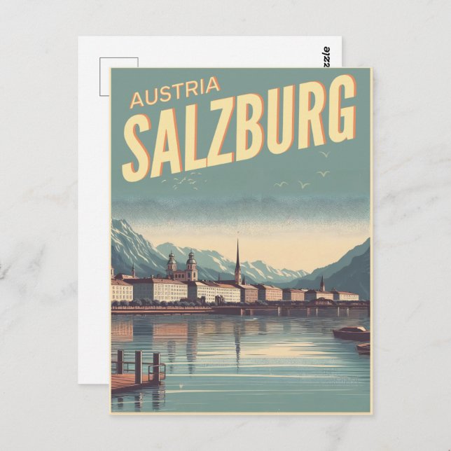 Cartão Postal Vintage, capital da Áustria, salzburg skyline (Frente/Verso)