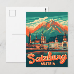 Cartão Postal Vintage, capital da Áustria, salzburg skyline
