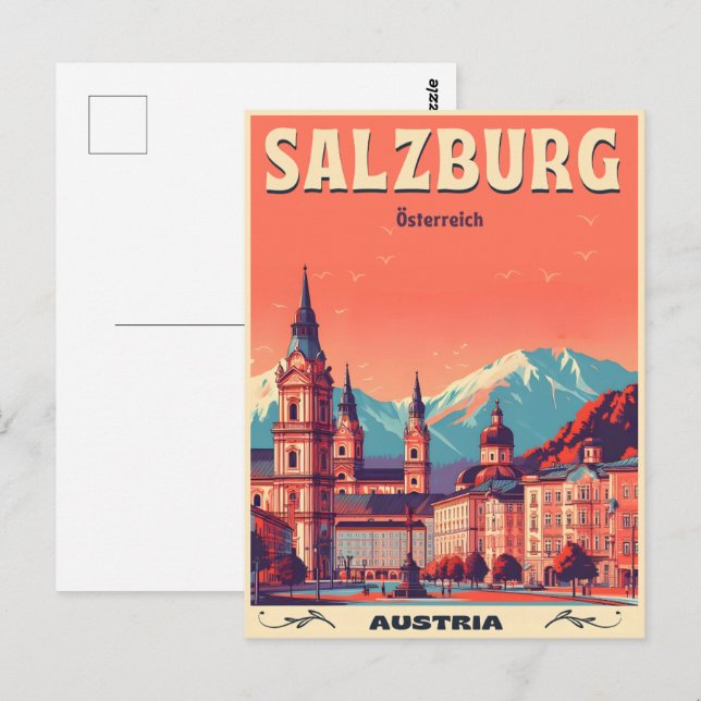 Cartão Postal Vintage, capital da Áustria, salzburg skyline (Frente/Verso)