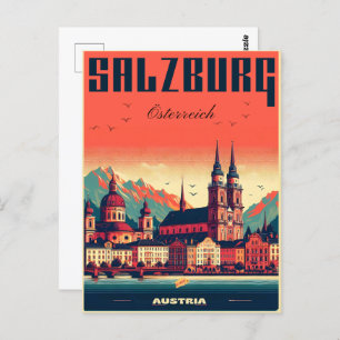 Cartão Postal Vintage, capital da Áustria, salzburg skyline