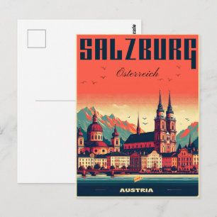 Cartão Postal Vintage, capital da Áustria, salzburg skyline