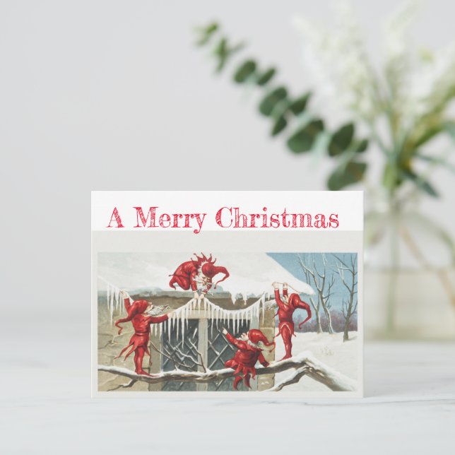 Cartão Postal Vintage card with gnomos (Em pé/Frente)