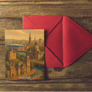 Cartão Postal Vintage Cardiff Wales UK Retro Art