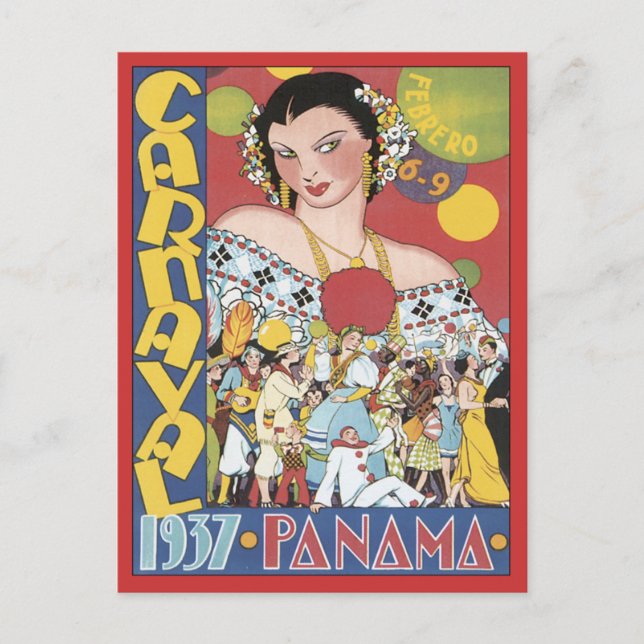 Cartão Postal Vintage Carnaval Panama 1937 (Frente)