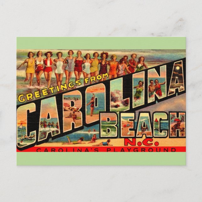 Cartão postal vintage Carolina Beach NC (Frente)