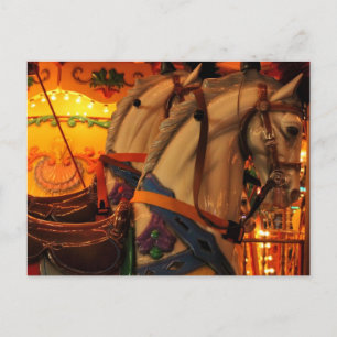 Cartão Postal Vintage Carousel Horses