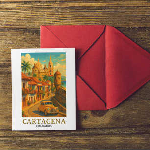 Cartão Postal Vintage Cartagena Colombia Retro Art