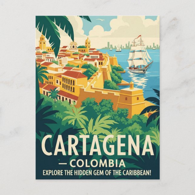 Cartão Postal Vintage Cartagena Colombia Viagem (Frente)