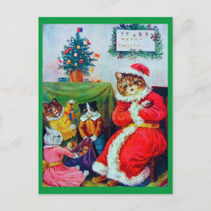 Cartão Postal Vintage Cat Christmas, Louis Wain