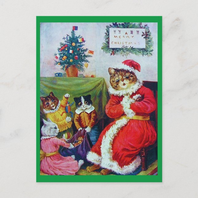 Cartão Postal Vintage Cat Christmas, Louis Wain (Frente)