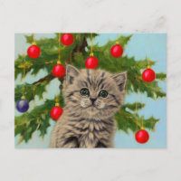 Vintage Cat e Árvore de Natal