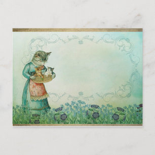 Cartão Postal Vintage Cat e Kittens,