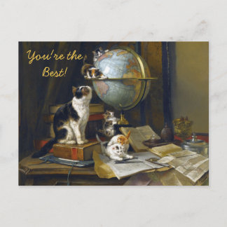 Cartão Postal Vintage Cat Kittens World Globe You're the Best   