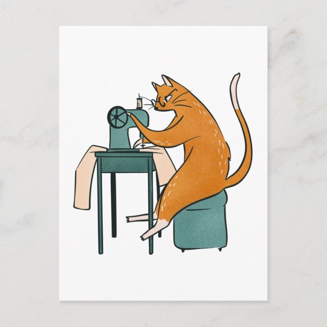 Cartão Postal Vintage Cat Sewing (Frente)