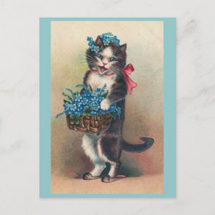 Cartão Postal Vintage "Cat with Forget-me-Nots 2"
