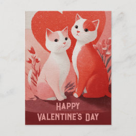 Cartão Postal Vintage Cats in Heart Scene Valentine’s Day