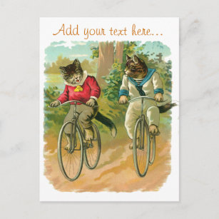 Cartão Postal Vintage Cats na Bicicleta