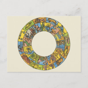 Cartão Postal Vintage Celestial, Roda Zodiac Astrológica