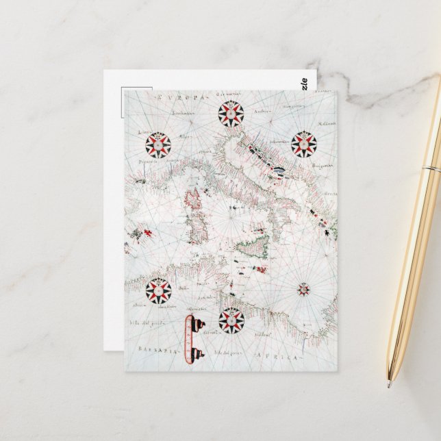 Cartão Postal Vintage Central Mediterranean Italy Map (Frente/Verso In Situ)