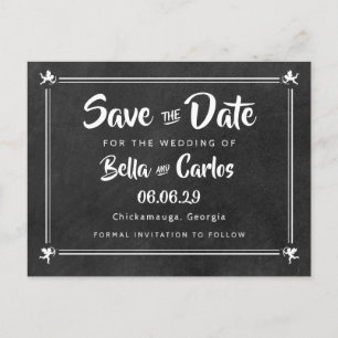Cartão Postal Vintage Chalkboard Cupids Salvem a Data