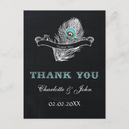 Cartão Postal Vintage Chalkboard pouock casamento Obrigado