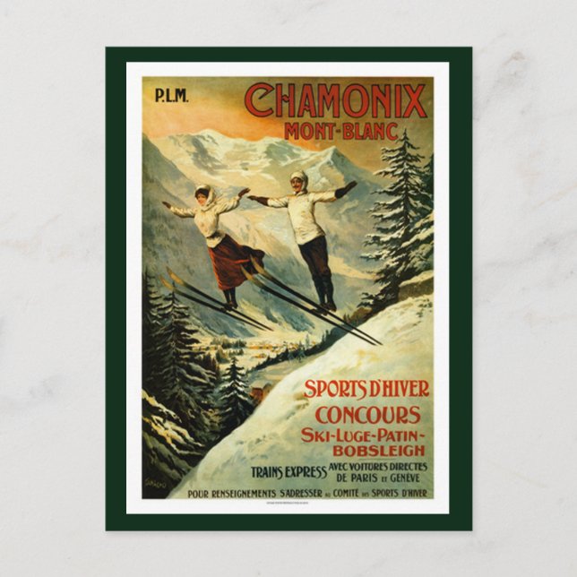 Cartão Postal Vintage Chamonix Ski (Frente)