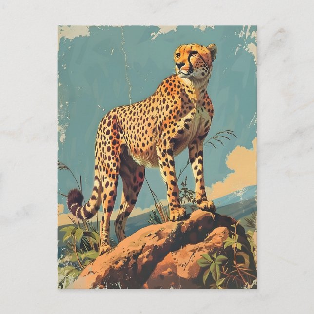 Cartão Postal Vintage Cheetah (Frente)