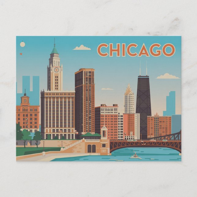 Cartão Postal Vintage Chicago (Frente)