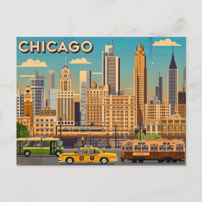 Cartão Postal Vintage Chicago (Frente)