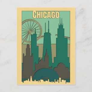 Cartão Postal Vintage Chicago Illinois City Skyline Retro Viagem