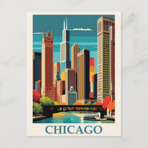 Cartão Postal Vintage Chicago Illinois City Skyline Retro Viagem