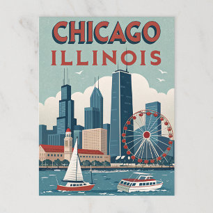 Cartão Postal Vintage Chicago Illinois Skyline