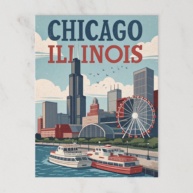 Cartão Postal Vintage Chicago Illinois Skyline (Criador carregado)