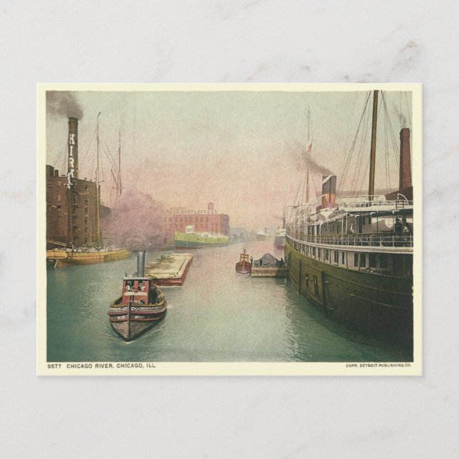 Cartão Postal Vintage Chicago River (Frente)