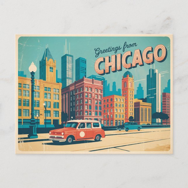 Cartão postal Vintage Chicago | Saudações de Chica (Frente)