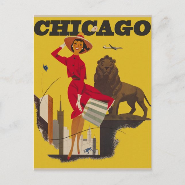 Cartão postal Vintage Chicago Viagem (Frente)