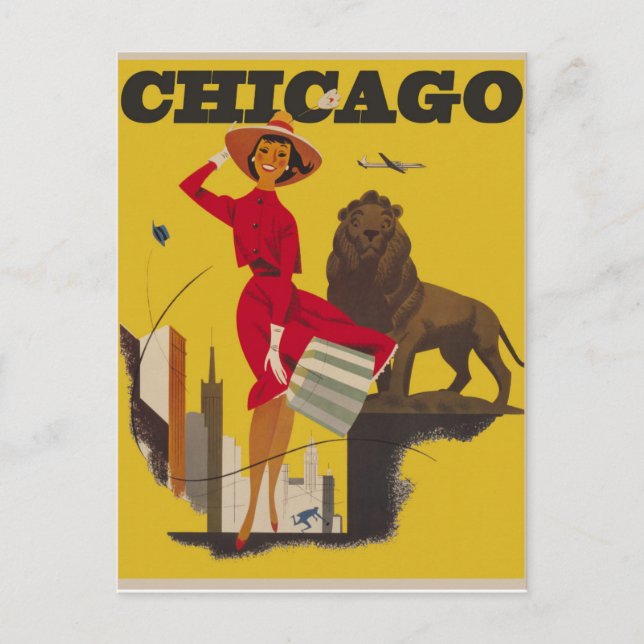 Cartão Postal Vintage Chicago Viagem (Frente)