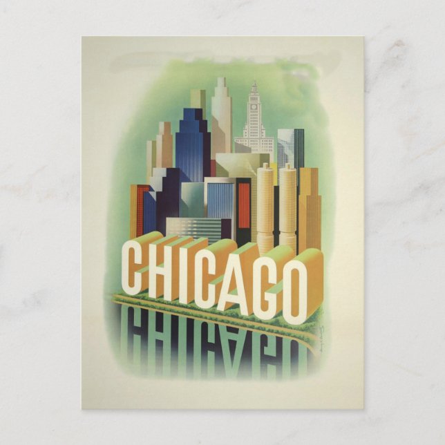 Cartão Postal Vintage Chicago Viagem (Frente)