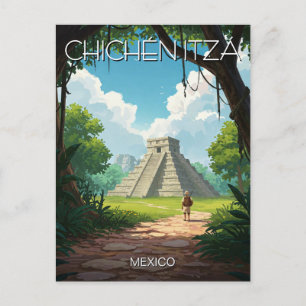 Cartão Postal Vintage Chichen Itza Viagem do México
