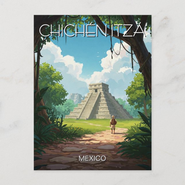 Cartão Postal Vintage Chichen Itza Viagem do México (Frente)