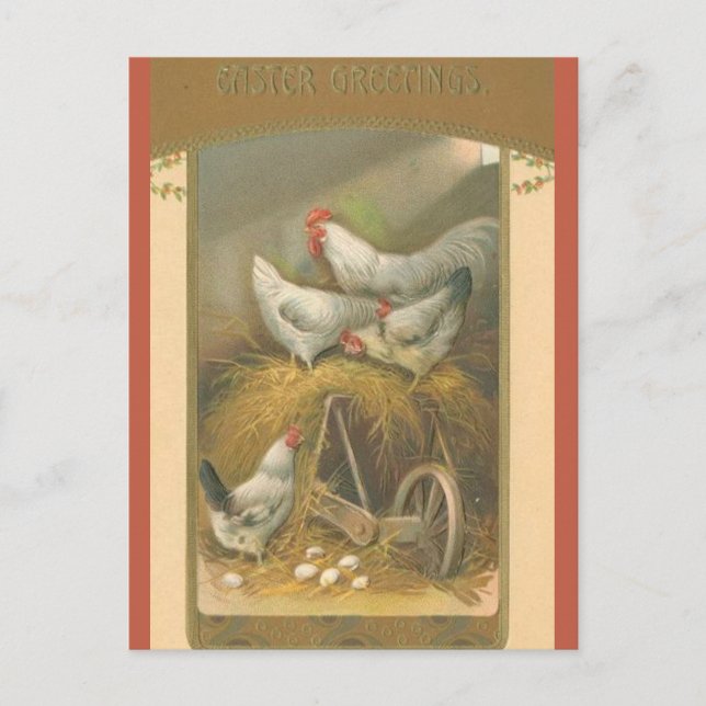 Cartão Postal Vintage Chickens on Hay Easter (Frente)
