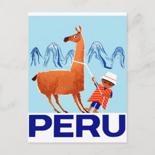 Cartão Postal Vintage Child e Poster de viagens de Llama no Peru