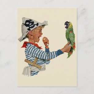 Cartão Postal Vintage Child, Garoto Jogando Pássaro de Papagaio 