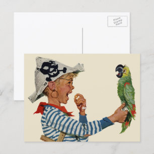 Cartão Postal Vintage Child, Garoto Jogando Pássaro de Papagaio 