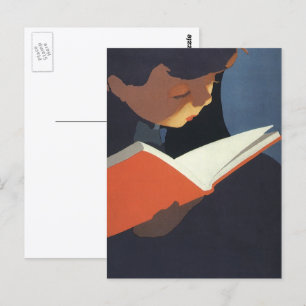 Cartão Postal Vintage Child Lendo um Livro da Biblioteca