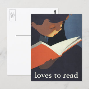 Cartão Postal Vintage Child Lendo um Livro da Biblioteca
