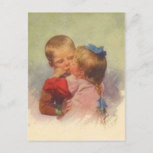 Cartão Postal Vintage Children Kissing Art, Karl Feiertag 1910