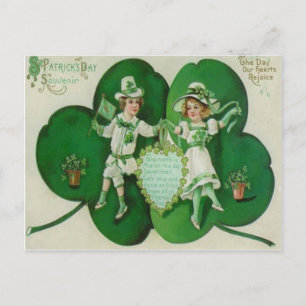Cartão Postal Vintage Children Shamrock Souvenir Rua de Patrick
