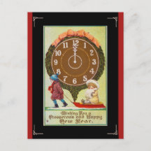 Vintage Children under a Clock Feliz ano novo